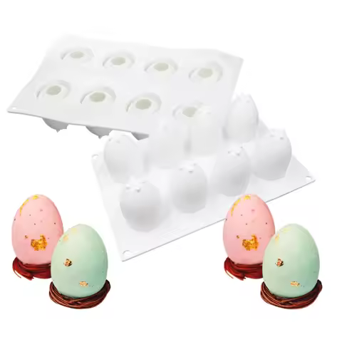 3D Easter Egg Silicone Cake Mold 5 or 8 Cells Hand Drawn Easter Egg Chocolate Mould Easter Day Kitch