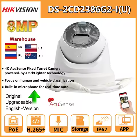 HIKVISION 8MP IP Camera 4K AcuSense Turret PoE DS-2CD2386G2-IU Human Vehicle Classification Built-In