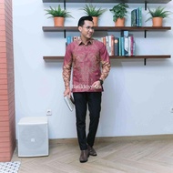 kemeja batik pria lengan panjang dobi lasem pink premium