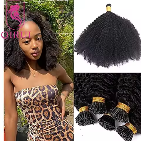 Mongolian Afro Kinky Curly I Tip Hair Extensions 4B 4C I Tips Microlinks Human Hair Extensions For B