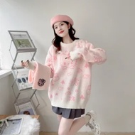 Dễ thương Hello kitty áo len mềm mại phụ nữ lỏng lẻo Áo chui đầu dệt kim giản dị