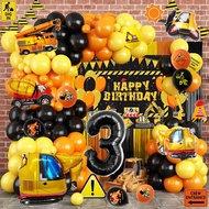 82pcs Construction Theme Yellow Black Orange Balloon with 2D Backdrop Banner for 1-8th Boys toy Baby