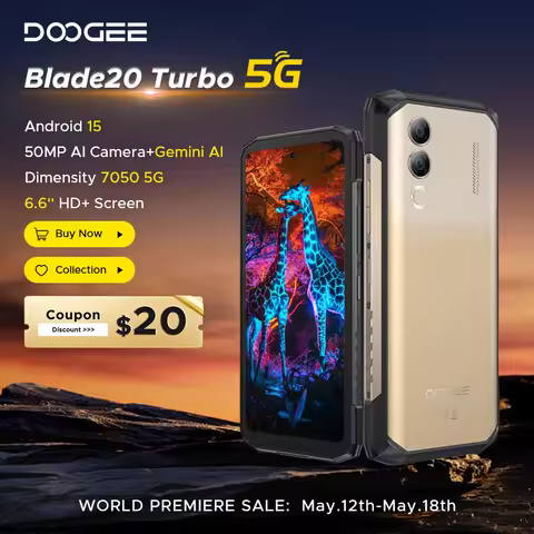 World Premiere DOOGEE Blade20 Turbo 5G Rugged Phone Android 15 Gemini Al 6.6'' HD+ 8GB 256GB AI Dual