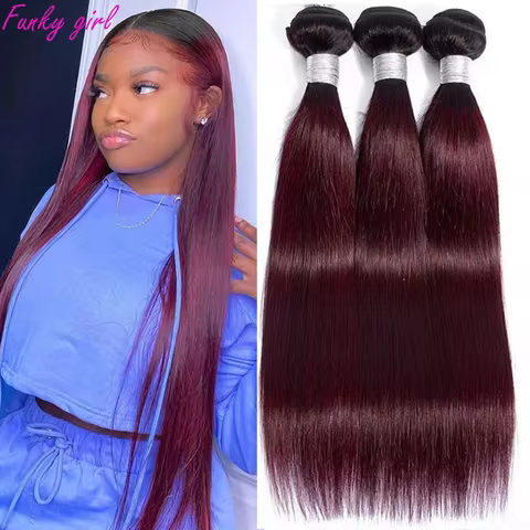 Human Hair Bundles Burgundy Colored Bundles 11A Grade Bone Straight 100% Brazilian Human Hair 1/3/4 