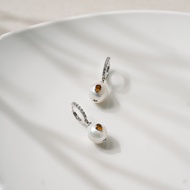 Ar-Kang Collection (AKE2370) ต่างหูเงินแท้ ประดับWhite Pearl + Citrine + White CZ ชุบทองคำขาว และทอง