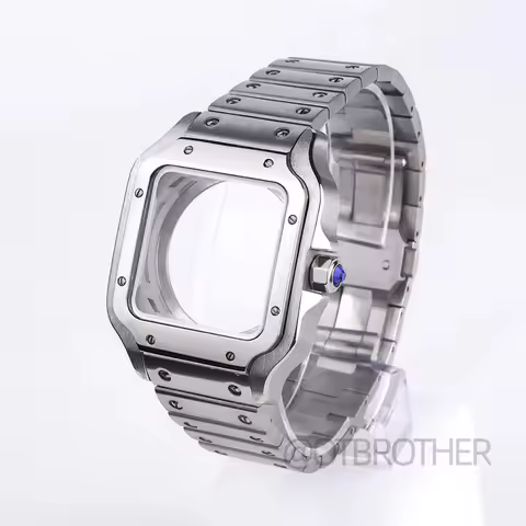 38mm NH35 Square Watch Case Fit 27mm Dial Steel Transparent Back Mod Parts For Cartier Santos NH35/3