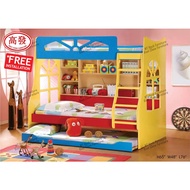 Double Decker Children Bedroom Set / 2 Single Bed with 1 Single Pull Out with Ladder / Katil Budak / Children Furniture