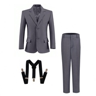 Boys Suits 3-Pieces Suit Set Toddler Tuxedos Dresswear Ring Bearer Outfit Wedding Blazer Pants Strap