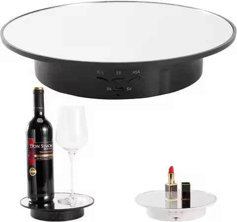 7.87" Rotating Display Stand with Mirror Cover, USB Charging, 22 lbs Capacity for Jewelry and Photog