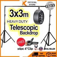 3x3m Backdrop Stand Heavy Duty Telescopic Background Studio Tahan Lasak 3m Kaki Green Screen Hijau H