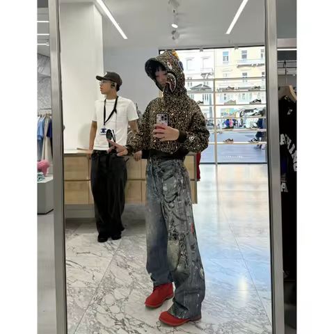 Blue Gray Womens Jeans High Waist Vintage Straight Baggy Denim Pants Streetwear American Style Fashi