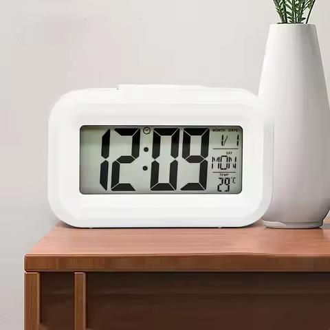 Led Digital Alarm Clock with Light Sensor, Luminous Display, Snooze, Mute, Calendar, Backlight, Alwa
