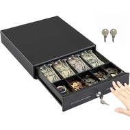 Cash Box with Money Tray and Lock, Large Money Box for Cash Register, Safe Metal Lock Box with Key, 