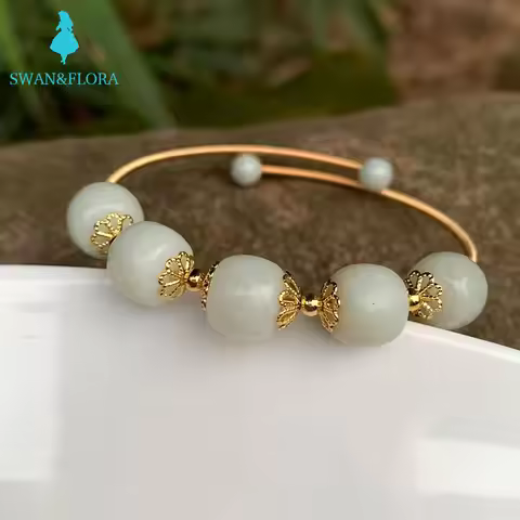Natural Nephrite Hetian Jade Handmade Bracelet Bangle Gem Lucky Bracelet Charm Jewelry