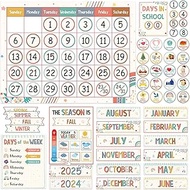 QOUBAI 106Pcs Classroom Calendar Set Bulletin Board Boho Bulletin Board Calendar for Elementary with