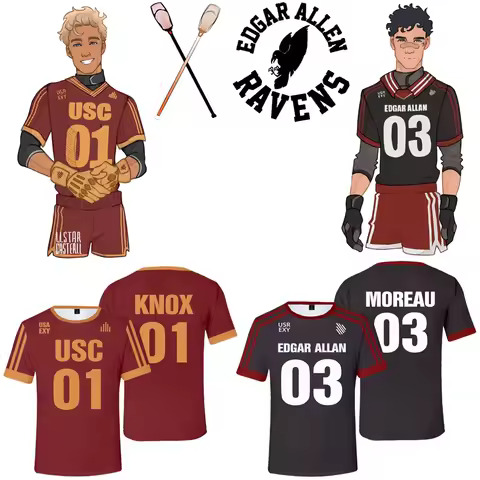 3D The Foxhole Court Edgar Allan Ravens Lacrosse Jersey Cosplay MORIYAMA KNOX T-shirt Men/Women Clot