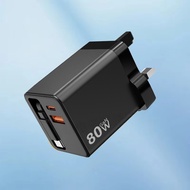 3 In 1 80W GaN Fast Charger With Retractable Type C Cable UK Plug Charger Adapter For iPhone 17 Hua