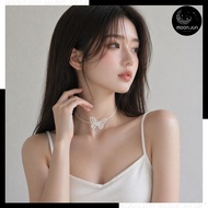 Choker Butterfly Necklace Black White A-089