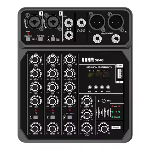 4 Channel Audio Mixer USB Studio Sound Mixer Bluetooth DJ Console Mixing 48V Phantom Power USB/MP3 P