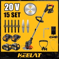 ☀KEELAT 20V Mesin Rumput with 2 Battery Electric Grass Trimmer Cordless Pruning Potong Garden Tools Potong Grass Cutter❧