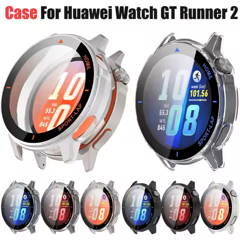 PC Case+HD Glass For Huawei Watch GT Runner 2 Shell-membrane integrated anti-falling protective shel