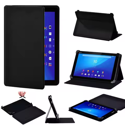 Tablet Case for Sony Xperia Z3 8 Inch/Z4 10.1 Inch Leather Smart Stand Pure Black Cover Case + Free 
