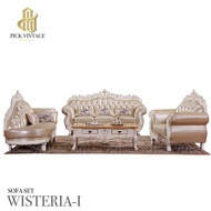 WISTERIA-I SOFA SET : ชุดโซฟาหลุยส์ 3ชิ้น (3+2+1ที่นั่ง) พร้อมหมอนอิงและโต๊ะกลางสุดหรู รุ่น “วิสทีเร