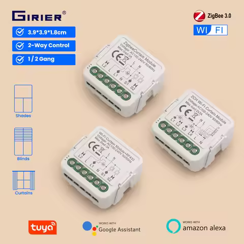 GIRIER Tuya WiFi RF433 Curtain Switch Module ZigBee Smart Curtain Switch for Roller Shutter Blinds W