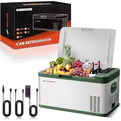 Portable car fridge cooler for camping RV roadtrips truck outdoor use, 21QT/20.1L aluminum alloy bod