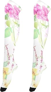 over the Knee Stockings High Thigh Stockings for Women Watercolor Floral White Femboy Leg Warmers So
