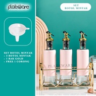 PLATEWARE - 3 IN 1 OIL BOTTLE SET CONTAINS 3 BOTTLES 1 RACK FREE 1 FUNNEL SUITABLE FOR OIL, SAUCE AN