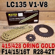 JRP SPROCKET SET YAMAHA LC135 V1-V8 ORING GOLD 415 428 F14T/15T/16T R28-42T 4HOLE SPOKET SET LC V1 V
