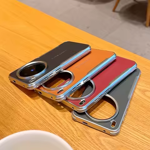 Plain Leather Magnetic Silver Bezel Lens to Heighten Case For VIVO X300 Pro x300 X200 Ultra X200s x2