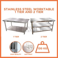 Stainless Steel Table Kitchen Meja Steel Rack 2 &amp; 3 Layer/Tier Worktable Workbench Restaurant Cabinet Bravo 3/4/5/6FT