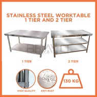 Stainless Steel Table Kitchen Meja Steel Rack 2 & 3 Layer/Tier Worktable Workbench Restaurant Cabine