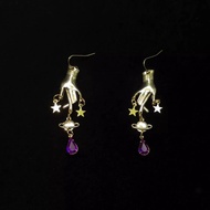 Vintage Golden Finger Amethyst Earrings Retro Fashion Jewelry Vintage Style Alloy Silver Plated Gold