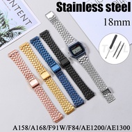 18mm Stainless Steel Watch Strap for A158 A168 F91W F84 AE1200 AE1300 Retro Metal Small Square Block