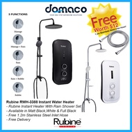 Rubine RWH-3388 in Matt Black White or Full Black Edition Instant Water Heater With DC Water Booster Pump &amp; Rain Shower