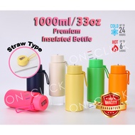 34oz/1000ml Car Cup Tumbler Vacuum flask Thumbler Straw Lid Thermos Cup Reusable Stainless Steel Wat