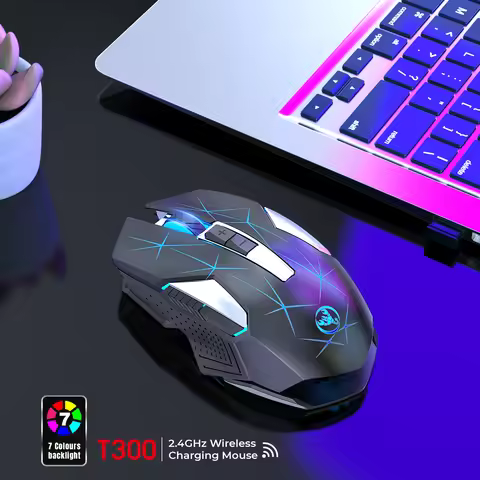 Hot selling HXSJ T300 2.4G Wireless Gaming Mouse 600mAh Rechargeable Colorful RGB Computer Laptop 7D