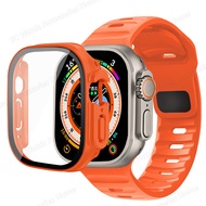 สายซิลิโคนสำหรับเล่นกีฬา + สายเคสสำหรับ Apple Watch อัลตร้าสายนาฬิกา40มม. 41มม. 42มม. 49มม. 44มม. 45มม. สายรัดกระจกอุณหภูมิ Correa I Watch Series 8 7 3 6 4 3 38มม. 42มม.