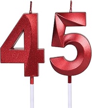 Red 45th & 54th Birthday Candles for Cakes, Number 45 54 Glitter Candle Cake Topper for Party Annive