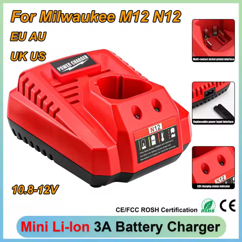For Milwaukee 12V Battery Charger M12 N12 Lithium-Ion Battery 3A Fast Charging Replacement 48-11-240