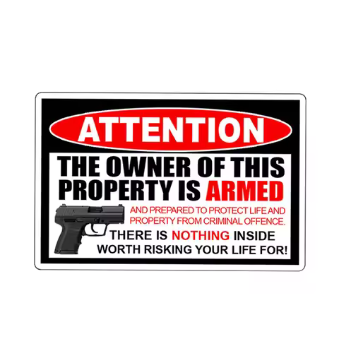 For Owner Armed Warning Vinyl Decal Sticker 2nd Amendment Gun Firearm Pistol Permit Man Home Handgun