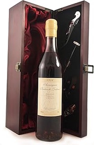 Baron de Lustrac Vintage Armagnac 1956 (70cl) in a silk lined wooden box with four wine accessories,
