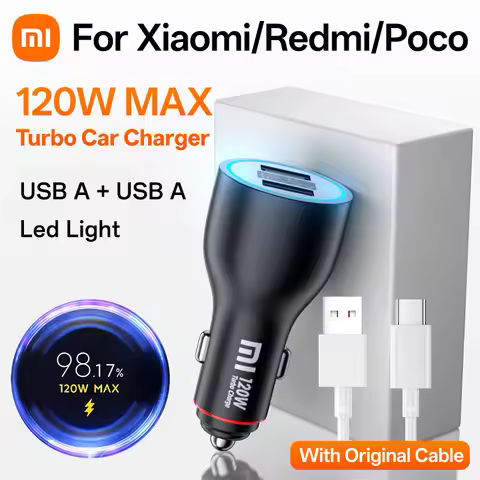 120W Xiaomi Car Charger Fast Charging Dual-Port USB A 6A Cable Xiaomi 17 15 14T Pro 14 Pro Redmi 14 
