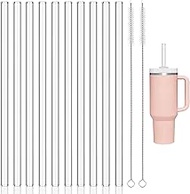 Realjoy Pack of 10 Glass Straws Long 30 cm, Transparent Glass Straw for Stanley Cup 30/40 oz, Access
