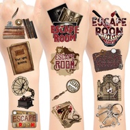 96PCS Escape Room Temporary Tattoos Stickers, Escape Room Party Favors Detective Birthday Party Deco