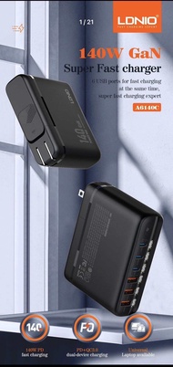 ปลักชาร์จ ⚡️⚡️LDNIO A6140C LED Display GaN Tech 6 Ports Multi 140W GaN Super Fast Charging for Iphon
