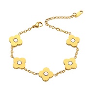 Fashtour Clover Lucky Bracelet for Women, 18K Gold Plated, Four Leaf Clover White Bracelet, Cute Lin